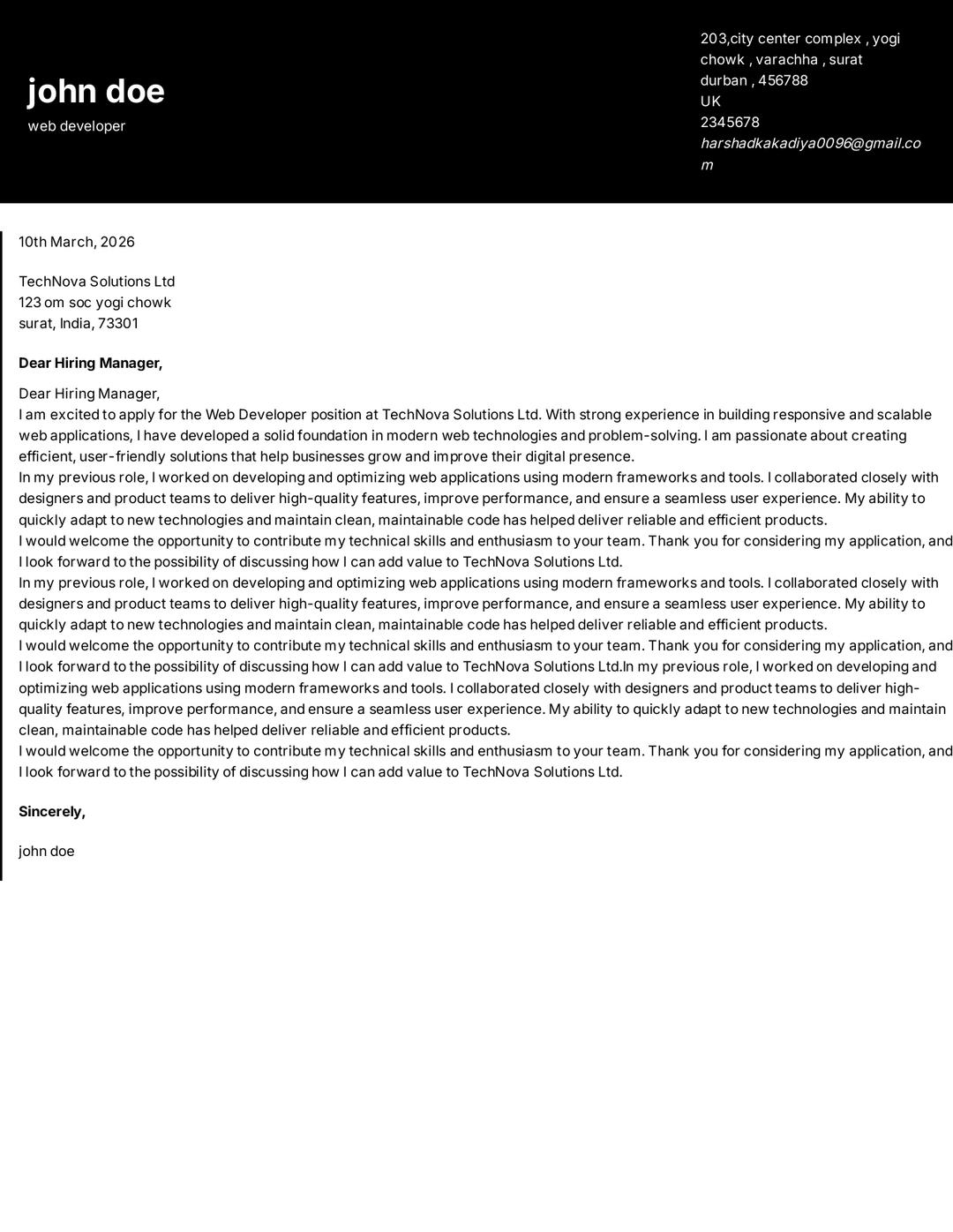 Professional cover letter template 5