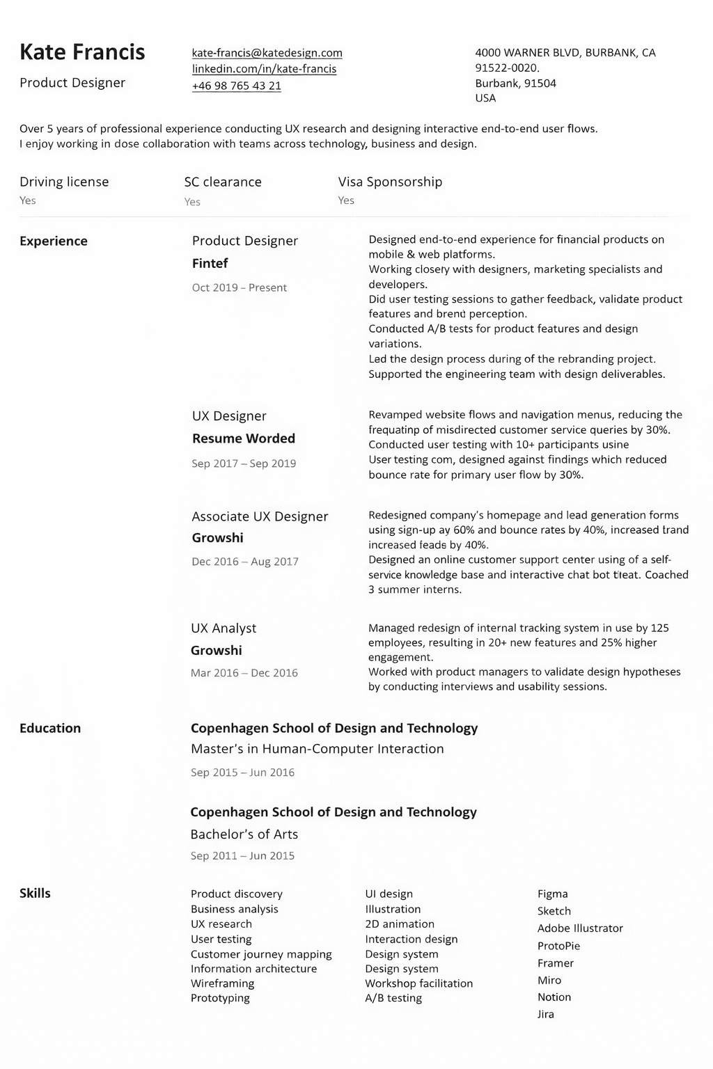 Clean professional resume template