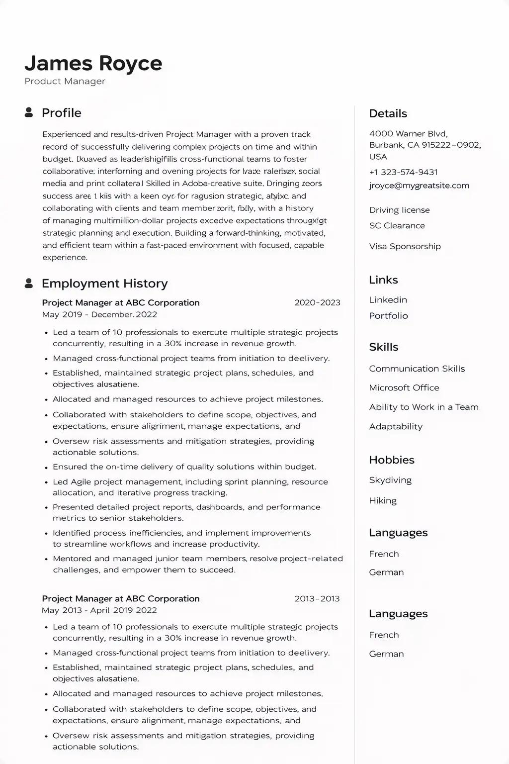 Clean professional resume template
