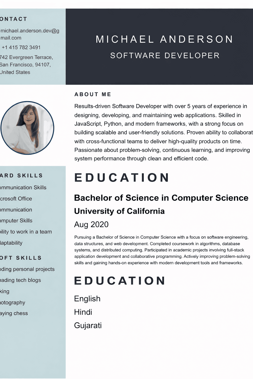 Modern creative resume template with sidebar