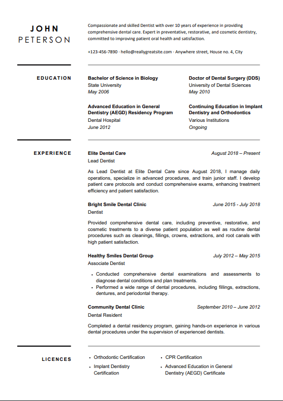 Margate - two-column resume with narrow heading column