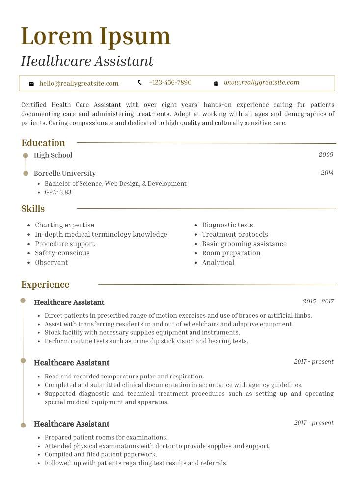 Stratford - single column with golden-brown accent and timeline