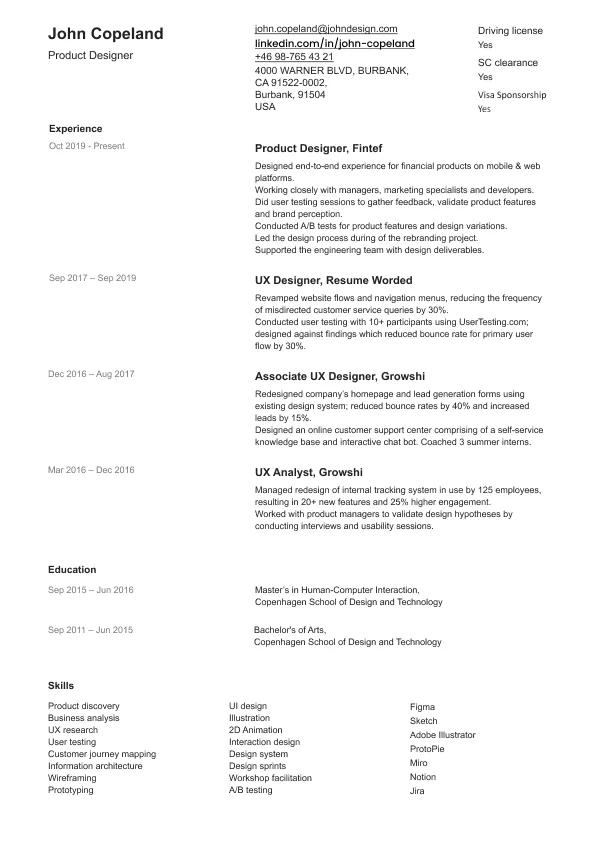 Minimal resume template