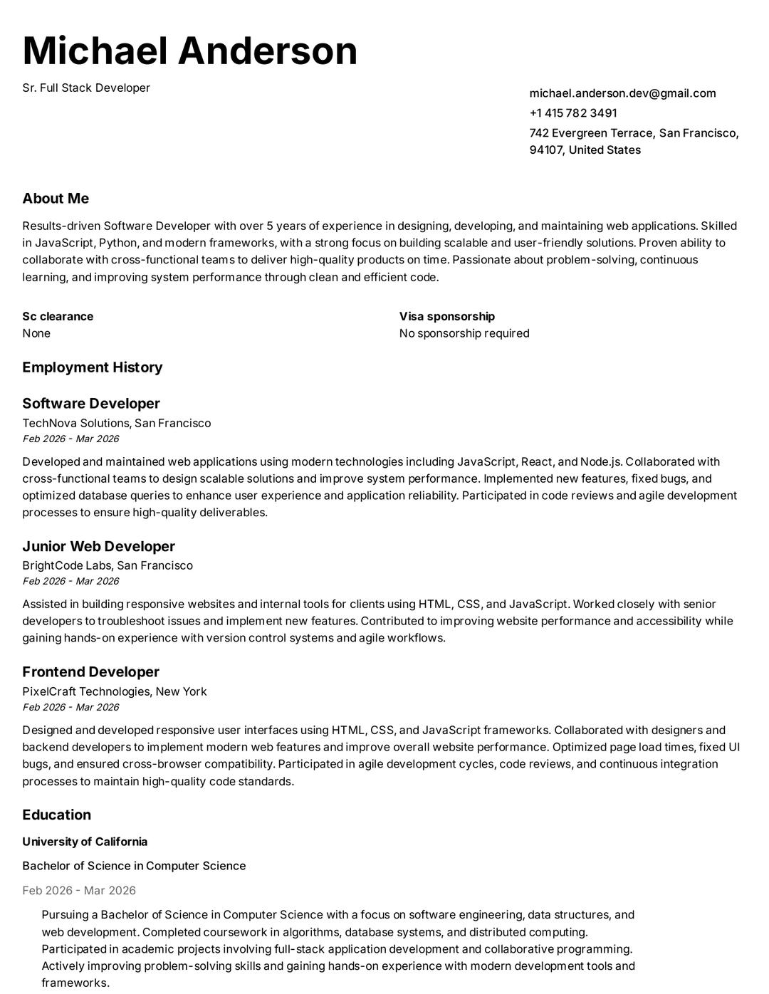 Simple resume template