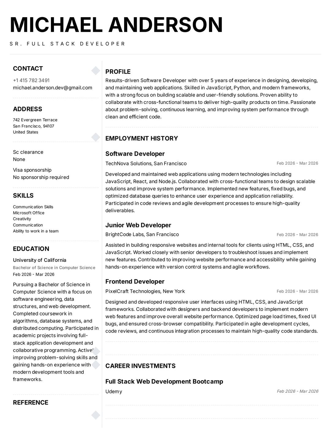 Classic resume template