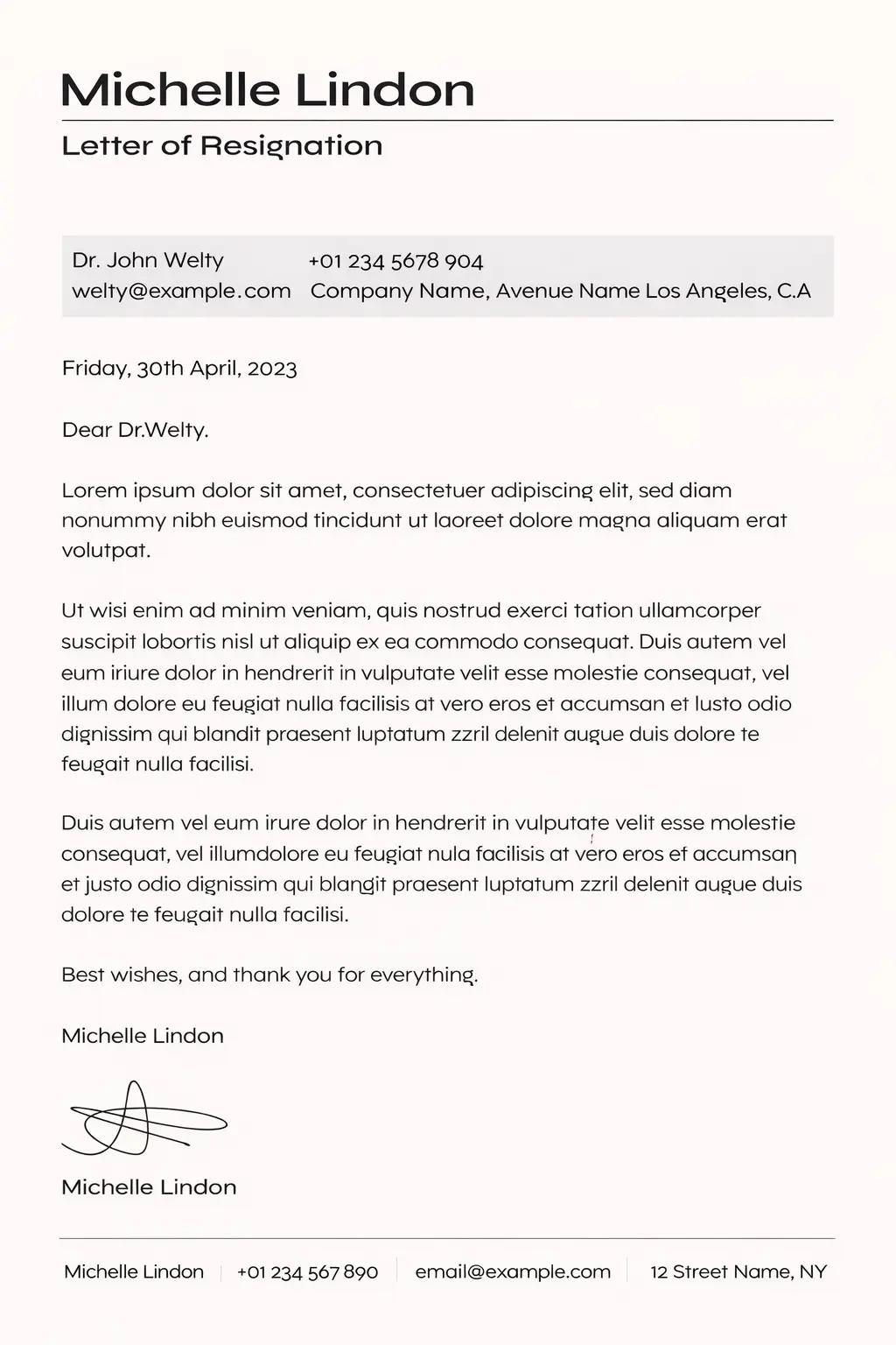 Michelle Lindon Cover letter